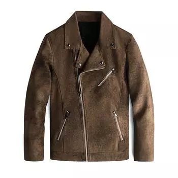 Модная красивая кожаная мужская куртка из флиса с диагональной молнией, корейский мотоциклетный костюм, новое осенне-зимнее пальто L