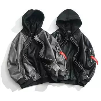 Модная красивая свободная кожаная куртка мужская локомотивная одежда пилот кожаная куртка студенческая весенне-осенняя трендовая куртка M
