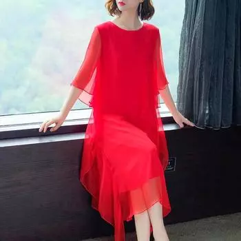 Модная красная шелковистая длинная пляжная юбка для мам летом шелковое песочное женское длинное сексуальное платье XL красный