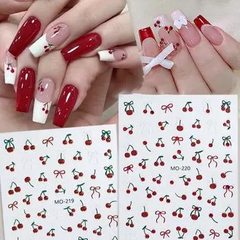Модная красная вишневая наклейка для дизайна ногтей, милая наклейка для маникюра, наклейка для украшения ногтей своими руками, наклейка для девочек style 2