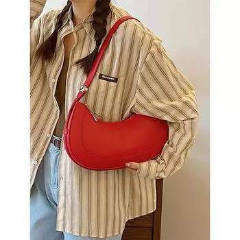 Модная красная женская сумка на одно плечо, корейская повседневная сумка из искусственной кожи на молнии, маленькая женская классическая однотонная сумка под мышкой