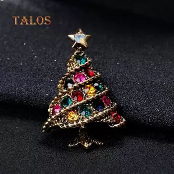 Модная красочная хрустальная каменная рождественская елка, металлическая брошь, булавка, рождественский подарок для женщин золотистый
