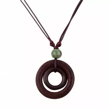 Модная креативная простая подвеска с двойным кругом для девочек, коричневая веревочная цепочка, ожерелье ручной работы из смолы и дерева
