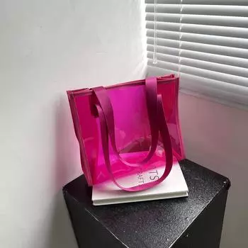 Модная креативная прозрачная сумка-тоут из ПВХ, простая большая вместительная подарочная сумка, портативная дорожная сумка через плечо для женщин розы красного