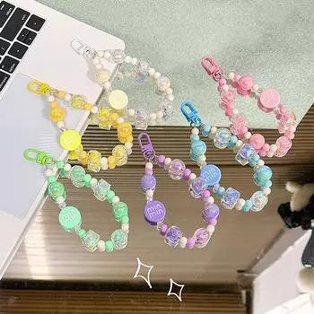 Модная круглая карточка с буквами и бусинами, анти-потеря, цепочка для мобильного телефона, подвеска на запястье, брелок, сумка, подвески, украшение фиолетовый