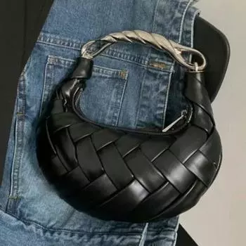 Модная круглая плетеная сумка, плетеные сумки, круглая сумка через плечо, женская сумка через плечо из искусственной кожи с металлической ручкой