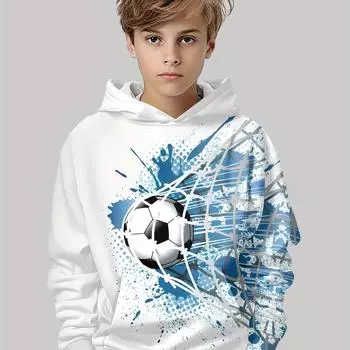 Модная крутая футбольная 3D-печатная толстовка с длинным рукавом для мальчиков, стильная и уютная толстовка - идеальная одежда на весну и осень, одежда для активного отдыха 100