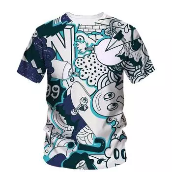 Модная крутая футболка в стиле бохо, мужская летняя трендовая повседневная футболка с коротким рукавом и принтом уличного граффити S