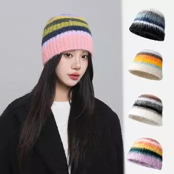 Модная крутая шляпа-ведро осень и зима модная шапка ручной работы градиентная вязаная шапка белый