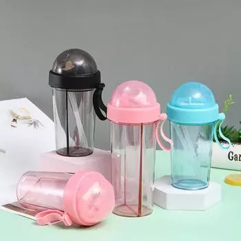 Модная кружка с двумя трубочками для студентов – симпатичная и универсальная для использования на открытом воздухе 420ml розовый