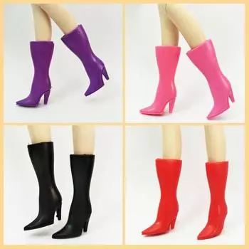 Модная кукольная обувь, туфли на высоком каблуке для куклы Барби, длинные сапоги для кукольного домика Барби, аксессуары для кукол 1/6, детские игрушки чёрный