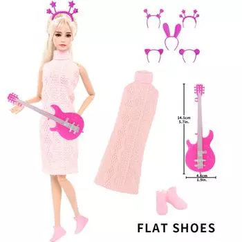 Модная кукольная одежда для куклы Барби Розовый набор Платье Гитара, Шляпа, Сумка, Корона, Обувь Наряд Кукольные аксессуары Детская игрушка Подарок
