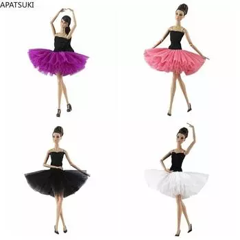 Модная кукольная одежда для куклы Барби, платье-пачка с открытыми плечами, балетные платья для Барби, наряды, аксессуары для кукол 1/6 чёрный/белый