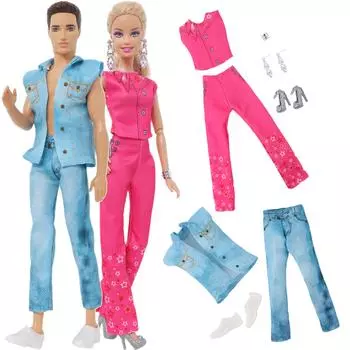Модная кукольная одежда, комплект для пары, брюки + рубашки + обувь, игровой набор для куклы Барби, игрушки для кукол 1/6 дюйма(НЕТ КУКЛ)