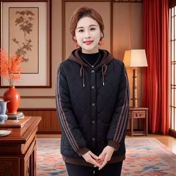 Модная куртка большого размера свободного кроя для среднего и пожилого возраста, стеганая куртка, куртка с капюшоном, стеганая куртка для мамы 6XL