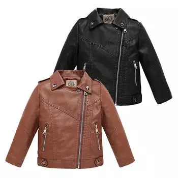 Модная куртка-бомбер для мальчиков из мягкой ветрозащитной кожи, моторная куртка для детей, подростковое пальто, детская одежда 100 чёрный