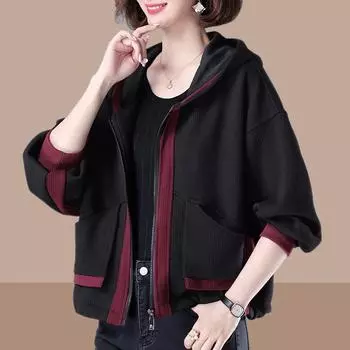 Модная куртка-худи женская весенне-осенняя повседневная трендовая толстовка свободного кроя XXXXL чёрный