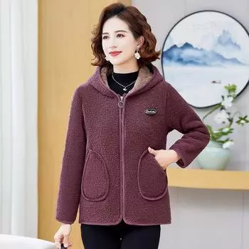 Модная куртка из гранулированного флиса, замедляющая старение, для мам среднего и пожилого возраста, утолщенная теплая куртка, зимняя, новая, повседневная, с капюшоном, однотонное пальто с хлопковой подкладкой 3XL 120-65kg