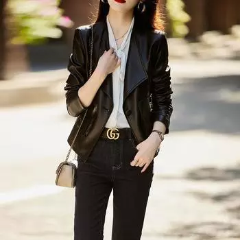 Модная куртка из натуральной кожи для женщин, весна и осень, новый стиль, куртка из овчины, тонкий модный топ, трендовый M