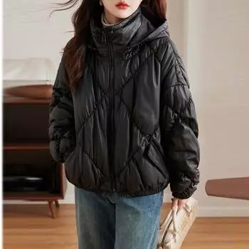 Модная куртка из натуральной кожи на гусином пуху, женская зимняя новая одежда из овечьей кожи, короткая куртка с капюшоном, свободная M