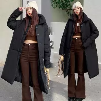 Модная куртка на хлопковой подкладке, утепленная пуховая куртка на хлопковой подкладке, женское свободное длинное зимнее пальто выше колена XXL белый