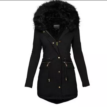 Модная куртка-парка женская бархатная куртка с карманами на шнурке толстые теплые зимние куртки пуховые XXXXXL чёрный