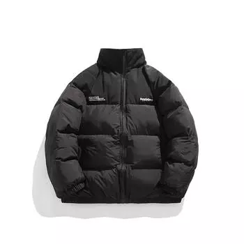 Модная куртка с буквенным принтом для мужчин, зимняя, с воротником-стойкой, теплая, мужская, женская, свободная, утепленная, верхняя одежда, парки, ветрозащитное пальто L чёрный