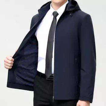 Модная куртка с капюшоном для мужчин весна-осень, новый деловой повседневный топ, тонкий пиджак среднего возраста с воротником-стойкой 165