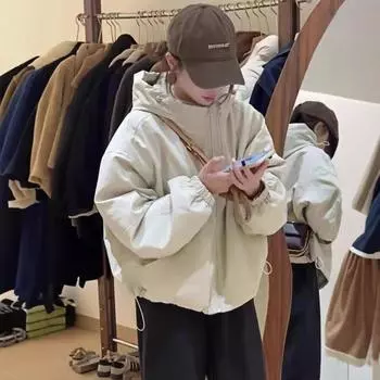 Модная куртка с капюшоном из хлопка с завязками, женская, свободная повседневная теплая одежда из утолщенного хлопка на осень и зиму M(80-110)