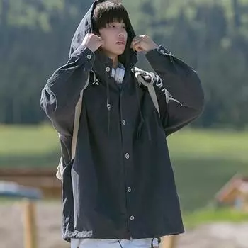 Модная куртка с капюшоном, мужское однобортное пальто с длинными рукавами в стиле хип-хоп M хаки