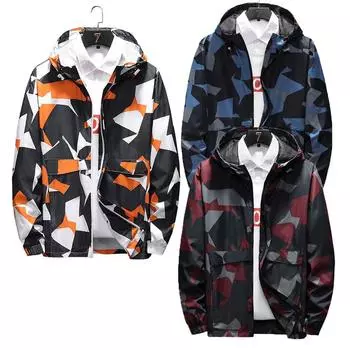 Модная куртка с капюшоном, ветрозащитная мужская спортивная куртка с принтом, мужская уличная одежда, повседневный штурмовой костюм L белый