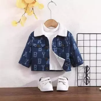 Модная куртка с принтом для мальчиков, детская одежда, осенне-зимние бархатные детские пальто 3-6M темно-синий