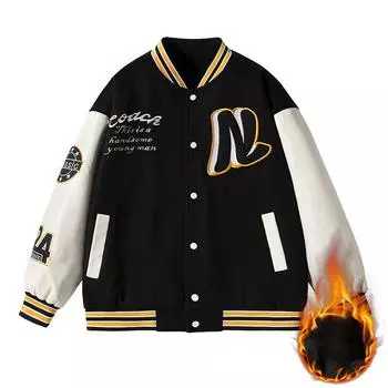 Модная куртка Splicing, новая бейсбольная майка с принтом, модная мужская весенняя куртка для пар Fried Street, красивая куртка в гонконгском стиле M чёрный