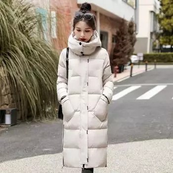 Модная куртка средней длины со съемной шапкой, женская новая зимняя модная свободная хлопковая куртка M