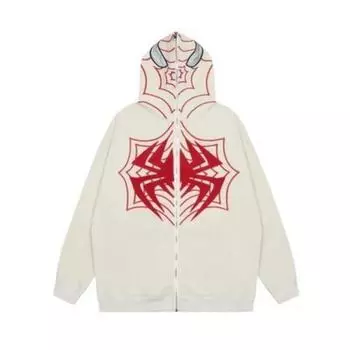 Модная куртка-свитер свободного кроя с капюшоном и полной молнией в готическом стиле S чёрный