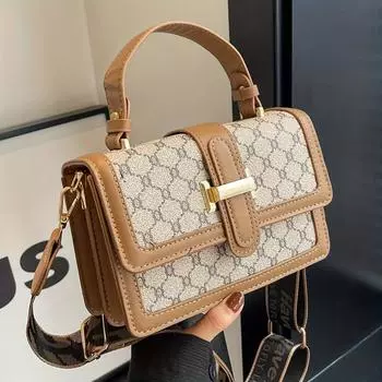 Модная квадратная сумка через плечо с классической принтом, сумка через плечо с клапаном на верхней ручке, женский кошелек с цветными блоками