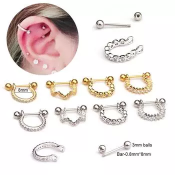 Модная ладья из нержавеющей стали с фианитом 1 шт. 0,8 мм спираль ювелирные изделия хрящ штанга серьги-кольца для пирсинга ушей Daith