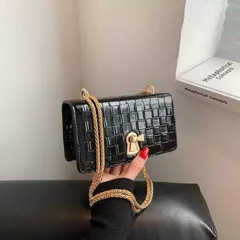 Модная лакированная кожаная сумка через плечо с взрывной цепочкой, легкая, роскошная, высокого качества, с принтом камня, маленькая квадратная сумка для поездок на работу и обратно (20cm<Max Length<30cm)
