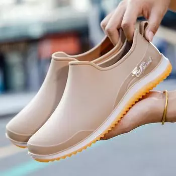 Модная легкая обувь от дождя с низким голенищем для женщин, водонепроницаемые ботинки, резиновые ботинки, нескользящие, на четыре сезона, студенческие 36 хаки