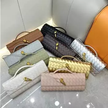 Модная легкая роскошная модная женская сумка из натуральной кожи с кожаной пряжкой, квадратная плетеная банкетная сумка 31.5x6x13.5cm strapless бездна