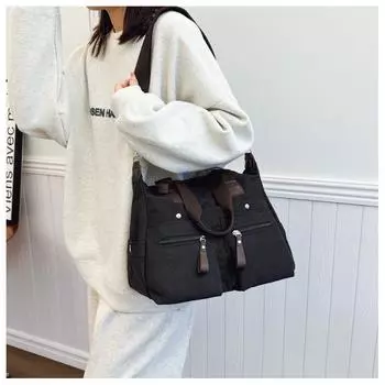 Модная легкая сумка через плечо из нейлоновой ткани, большая вместимость, водонепроницаемая сумка через плечо, сумка для покупок для женщин One Size чёрный