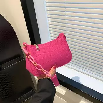 Модная легкая женская маленькая квадратная сумка с рисунком под крокодила, искусственный мех, универсальная сумка на одно плечо с цепочным ремешком 20x6x14cm чёрный