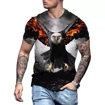 Модная летняя цифровая печать животных, модная повседневная мужская рубашка с круглым вырезом и короткими рукавами S