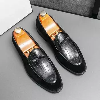 Модная летняя дышащая повседневная кожаная обувь мужская с мягкой подошвой, удобная, слипоны, деловая обувь, без шнурков 38 чёрный