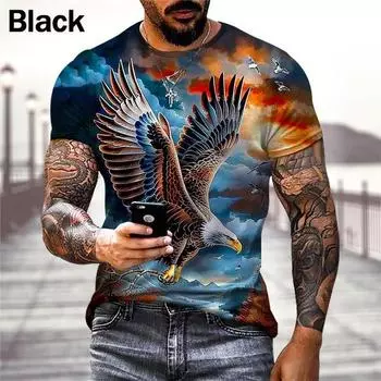 Модная летняя крутая футболка с 3D-принтом, универсальный персонализированный короткий рукав, футболка с принтом S синий