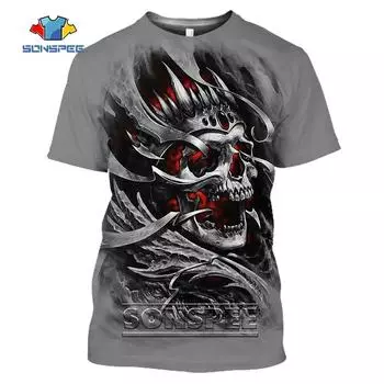 Модная летняя мужская футболка с 3D принтом ужасов и черепом, повседневный дышащий мужской топ большого размера с короткими рукавами в стиле хип-хоп 6XL