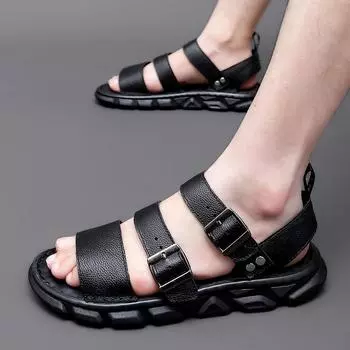 Модная летняя мужская кожаная повседневная обувь, мягкая подошва, пляжная обувь, сандалии для кемпинга, мужская модная обувь для путешествий и походов, римские сандалии 38 коричневый