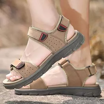 Модная летняя мужская повседневная обувь, сандалии из натуральной кожи, мужские кожаные сандалии для отдыха на природе, пляжная обувь, легкие римские туфли, большой размер 46 6.5 темно-коричневого