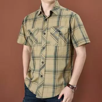 Модная летняя мужская рубашка с короткими рукавами, свободная сетчатая рубашка большого размера, тонкая дышащая, удобная хлопковая повседневная рубашка больших размеров M синий