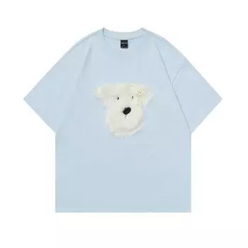 Модная летняя новая милая собачка трендовая футболка с короткими рукавами в стиле ретро свободного покроя с принтом для мужчин и женщин M чёрный